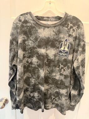 NASA Tie Dye Long Sleeve Shirt XL Gray Space Graphic Tee Unisex